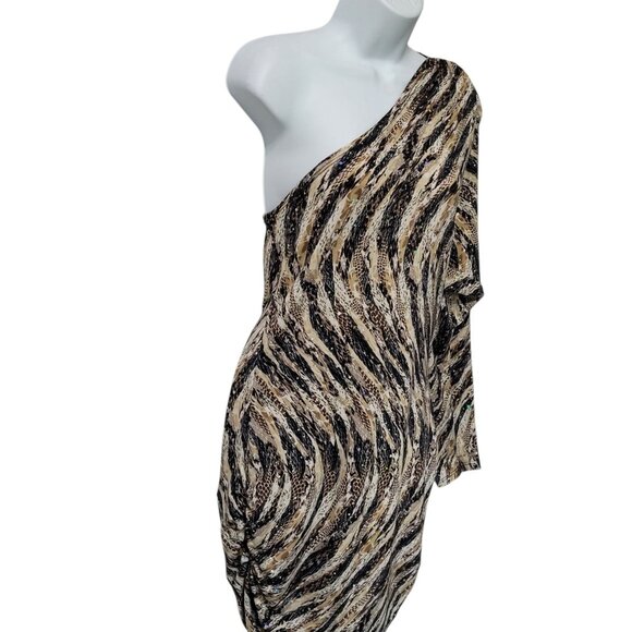Sequin Embellished One Shoulder Mini Dress Juniors XL Ruched Sides Animal Print - Picture 3 of 11